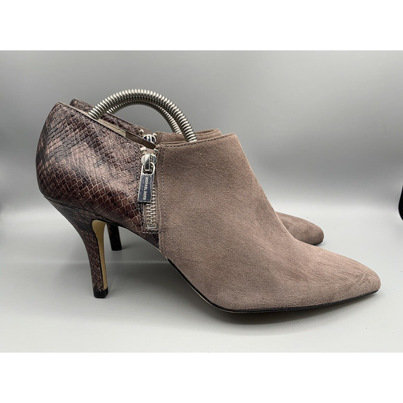 MICHAEL KORS CLARA Dark Dune Suede Snake Print Heel Ankle Booties Women's Sz 9.5 - Picture 2 of 13